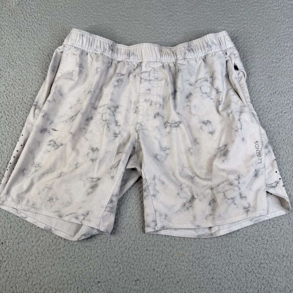 LEGENDS Luka Shorts Men L Gray Marbled Performance Stretch 7" Unlined Perforated